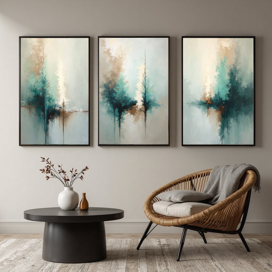 ABSTRACT ART SET OF 3 PRINTS - GREEN FOREST