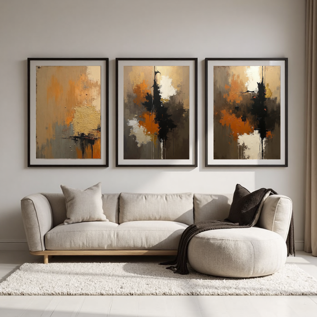 ABSTRACT PAINTED PRINT SET OF 3 - OMBRA