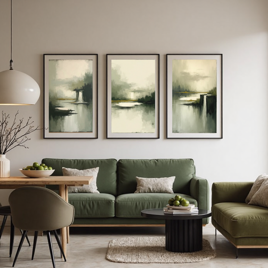 ABSTRACT ART SET OF 3 PRINTS - GREEN FOREST