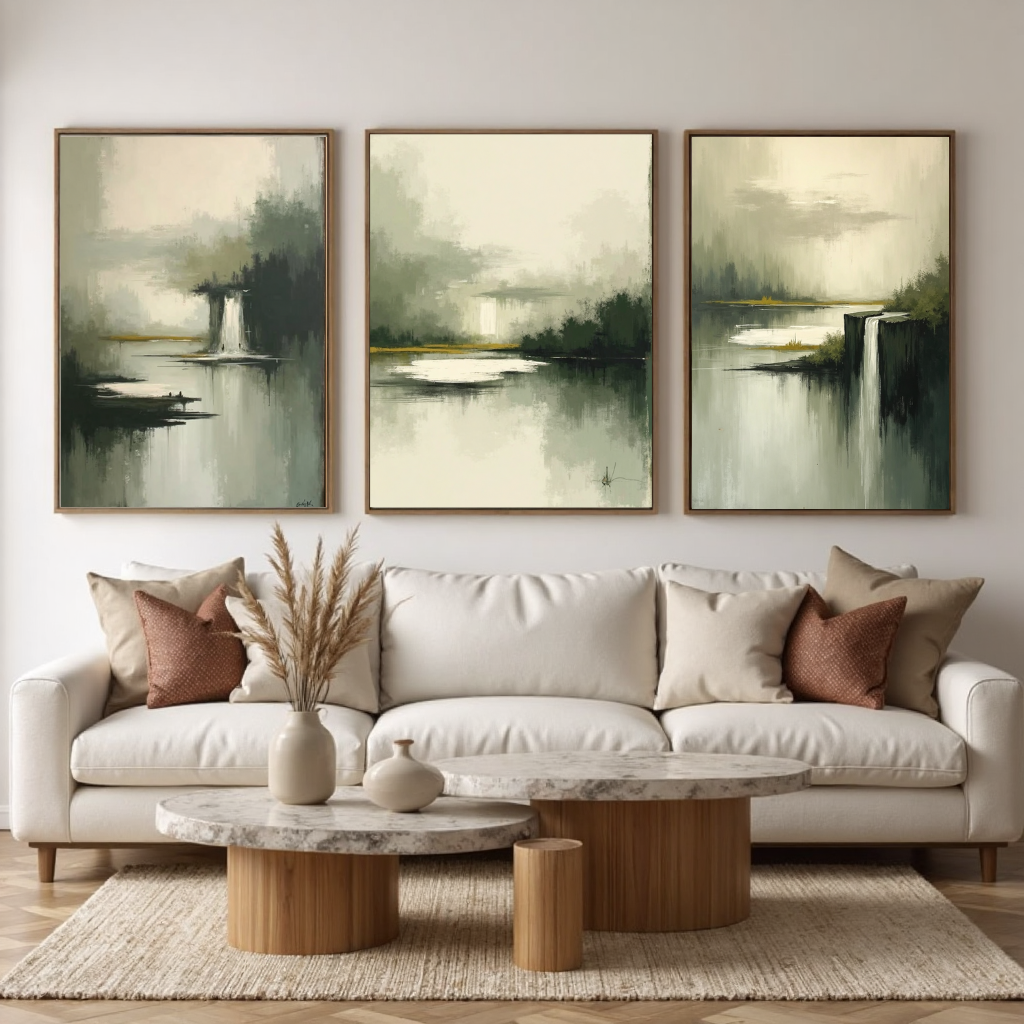 ABSTRACT ART SET OF 3 PRINTS - GREEN FOREST