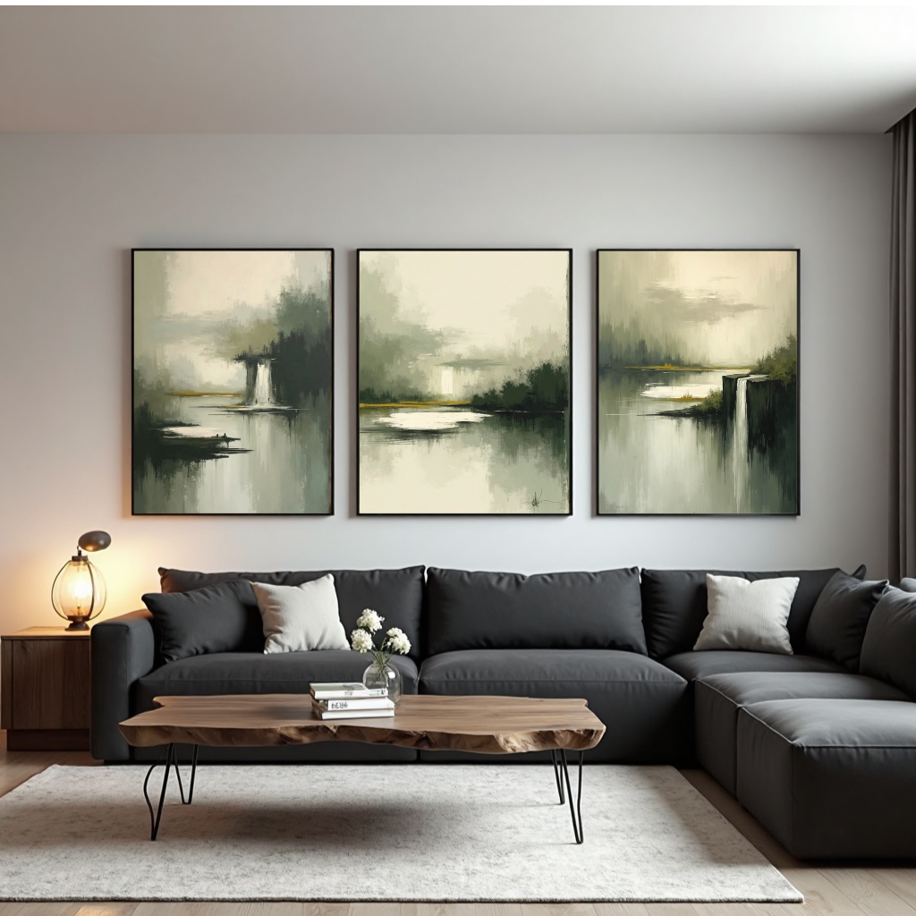 ABSTRACT ART SET OF 3 PRINTS - GREEN FOREST
