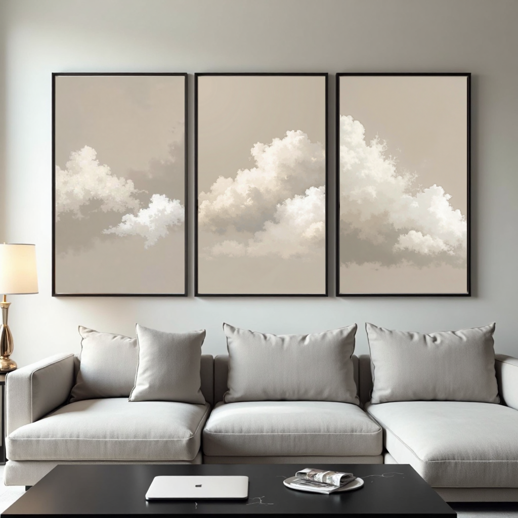 SET OF 3 FRAMED CANVAS - CLOUDS