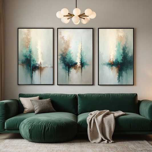 ABSTRACT ART SET OF 3 PRINTS - GREEN FOREST